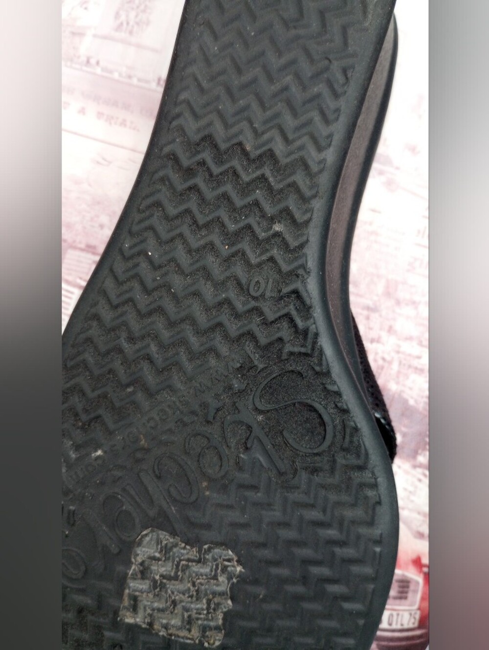 SKECHERS Black Slip-On Wedge Sandals with Rhinestone Accent Sz10 - Picture 4 of 4